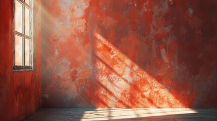 Sunlight streaming through a window, casting a warm glow on a freshly painted wall.
