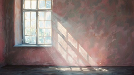 Sunlight streaming through a window, casting a warm glow on a freshly painted wall.