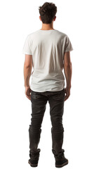 Back view of young casual man, isolated on transparent background