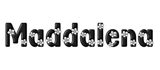 Maddalena - black color - written with engraved typical Hawaiian hibiscus flowers- ideal for websites, e-mail, sublimation greetings, banners, cards, t-shirt, sweatshirt, prints, cricut,	