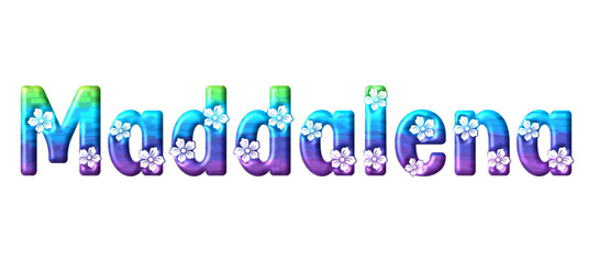 Maddalena - multicolor - written with engraved typical Hawaiian hibiscus flowers- ideal for websites, e-mail, sublimation greetings, banners, cards, t-shirt, sweatshirt, prints, cricut,	