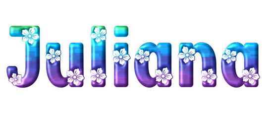 Juliana - multicolor - written with engraved typical Hawaiian hibiscus flowers- ideal for websites, e-mail, sublimation greetings, banners, cards, t-shirt, sweatshirt, prints, cricut,	 - obrazy, fototapety, plakaty
