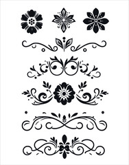 Set of Simple Floral and Curve Ribbon Ornament Pattern  
