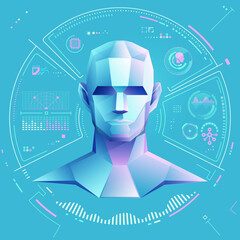 concept of machine learning or ai generated, graphic of low poly artificial intelligence with futuristic interface