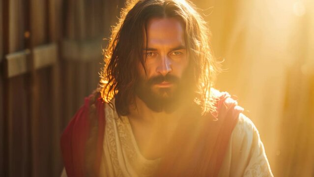 Divine Radiance: Jesus Bathed in Golden Light. Generative ai
