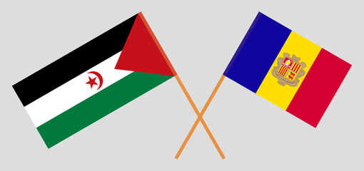 Crossed flags of Western Sahara and Andorra. Official colors. Correct proportion