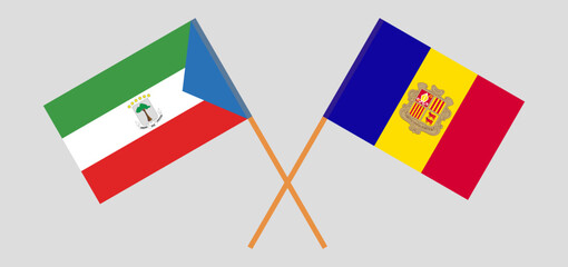 Crossed flags of Equatorial Guinea and Andorra. Official colors. Correct proportion