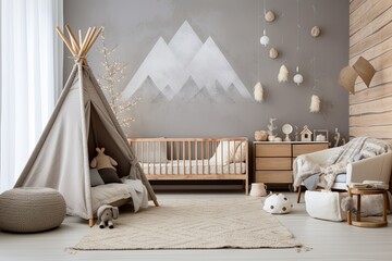 Boho Chic Nursery Room Ideas: Concrete Wall Texture & Boho Decals Inspiration