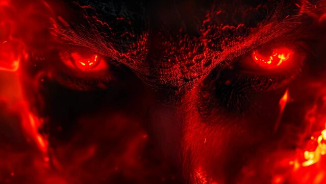 Demonic Horror: Chilling Red and Black Visage. Generative ai