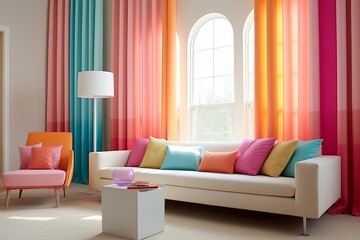 Color-Blocked Curtain and Wall Coordination: Creative Interior Design Ideas