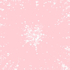 White hearts scattered on pink background.