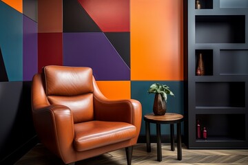 Color-blocked Leather Chair: Bold Interior Wall Division Ideas