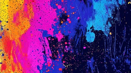 Abstract background of blue and pink paint splashes on black background
