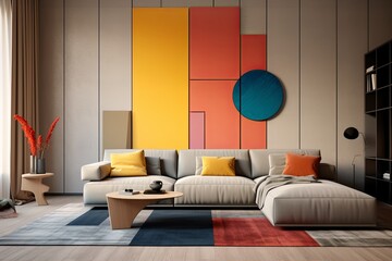 Modern Rug Color-Blocked Interior Wall Ideas: Enhancing Spaces with Complementing Wall Sections