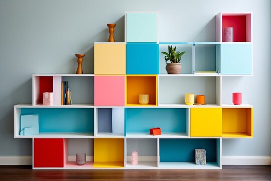 Color-Blocked Shelf Unit: Bold Interior Wall Ideas