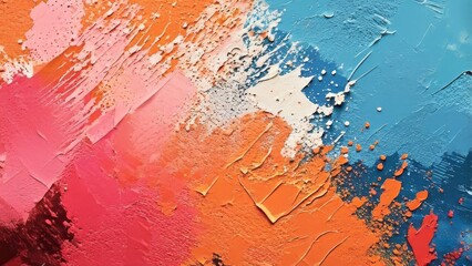 Painting close up texture background with red, orange, yellow and blue colors