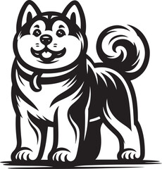 akita inu dog pet portrait in line art or stencil art vector illustration, isolated on transparent background 