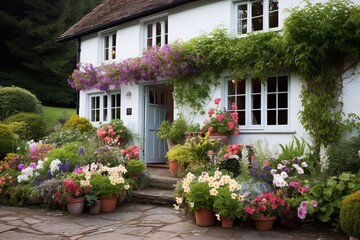 Fototapeta na wymiar English Cottage Garden Farmhouse: Colorful Plants Inspiring Delights