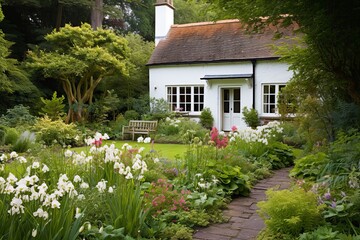 Fototapeta na wymiar Minimalist English Cottage Garden Serenity: Captivating Inspiration for Serene Spots