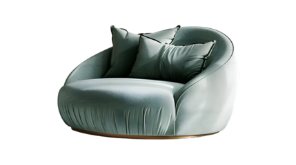 A stylish single sofa with curved edges, creating a sense of comfort and luxury against, Transparent background