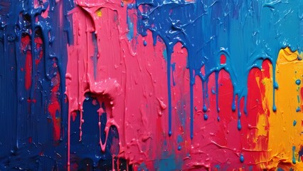 Abstract background of acrylic paint splashes in blue and red colors.