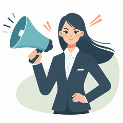 flat design illustration of job recruitment. Business woman holding a megaphone