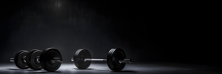 Gym weights under strong dramatic lighting, 3D rendering of gym weights