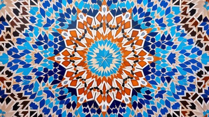 Islamic pattern of a mosaic in Moroccan style. Tiled oriental ornaments from Morocco are found in mosques