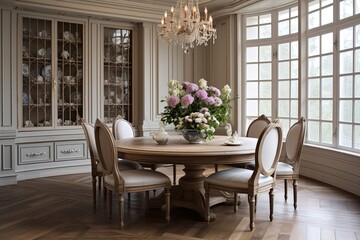 French Provincial Round Table Minimalist Dining Room Designs - obrazy, fototapety, plakaty