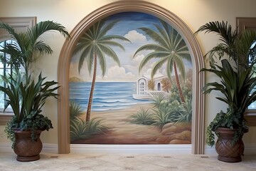 Fototapeta na wymiar Hand-Painted Tile Home Accents: Coastal Touch Arch Doorway