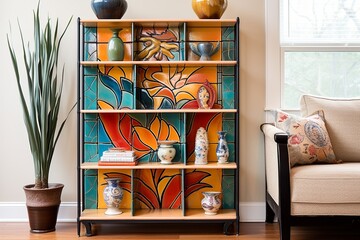 Hand-Painted Tile Shelving Unit: Contemporary Home Accents