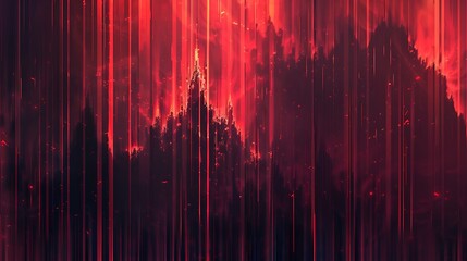 An abstract background with vertical striped gradients in shades of red and black, resembling a volcanic eruption at night