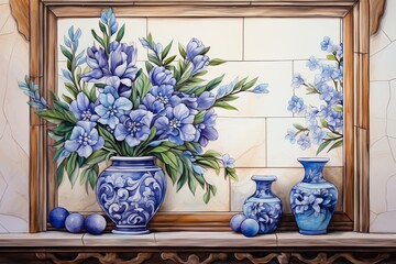 Hand-Painted Tile Home Accents: Serene Look on Window Sill