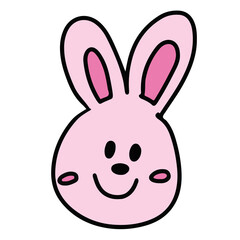 Hand drawn happy bunny for cartoon character, comic, mascot, toy, doll, brand logo, animal icon, sticker, figure, tattoo, print, card, pet, vet, fabric, childhood pattern, clothing, ads, pink bunny