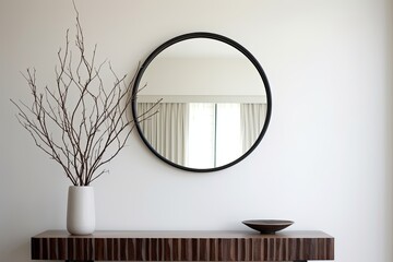 Round Mirror & Twig Decor: Minimalist Hallway Design Inspirations