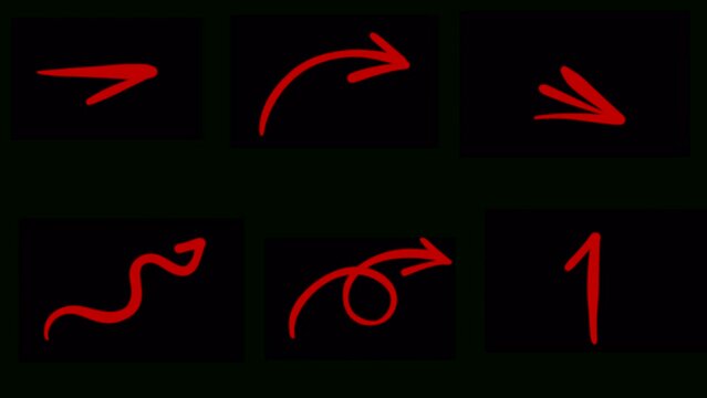 Animation of different red hand drawn animated arrows or insertion pointers on a black background