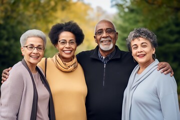 Senior multi ethnic large group of people looking at camera