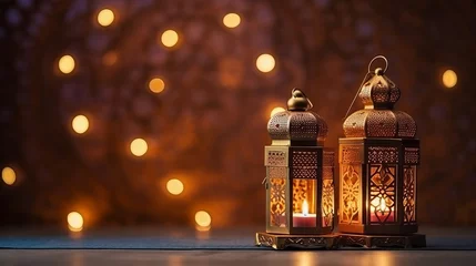 Fotobehang Ramadan mood at night with light decoration in the background © Elchin Abilov