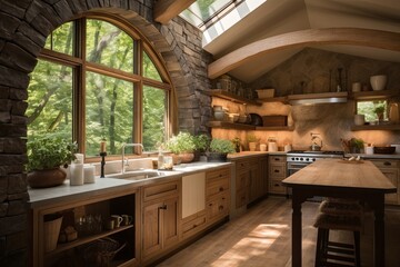 Fototapeta na wymiar Window Arch Light-Filled Modern Rustic Kitchen Designs: A Stunning Blend of Elegance