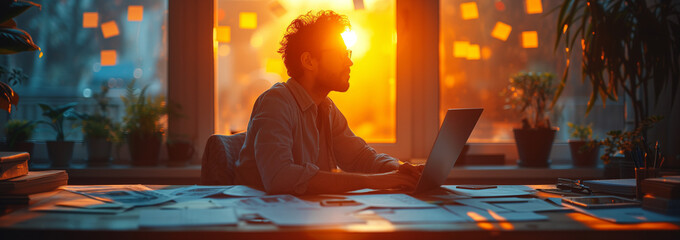 A Fresh Look at Bright Office Work: Business Interaction at a Desk with Computer in Light