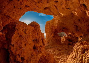 Fascinating network of natural caves, tunnels, skylights on the shores of the Atlantic ocean, Algar...