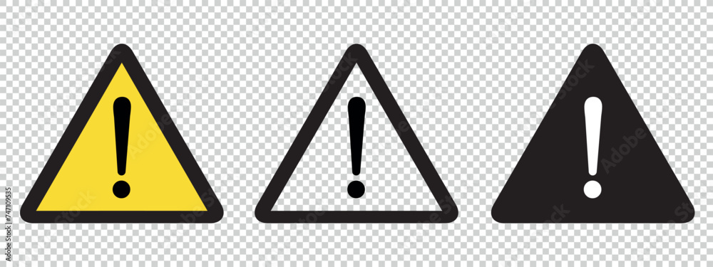 Wall mural warning caution danger signs set - vector illustrations isolated on transparent background