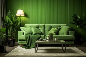 Houseplant Green Monochrome Touch: Inspiring Monochromatic Living Room Ideas