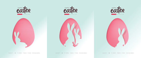 Paper easter egg shape with bunny silhouette. paper cut style with Easter rabbit inside egg.