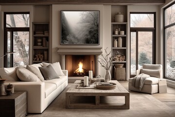 Rustic Beige Monochromatic Living Room Ideas: Timeless Charm in Neutral Tones