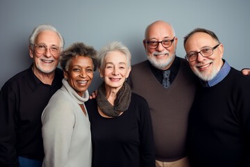 Senior multi ethnic large group of people looking at camera