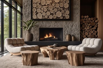 Natural Vibe: Fireplace Log Decor Organic Texture Living Room Decors