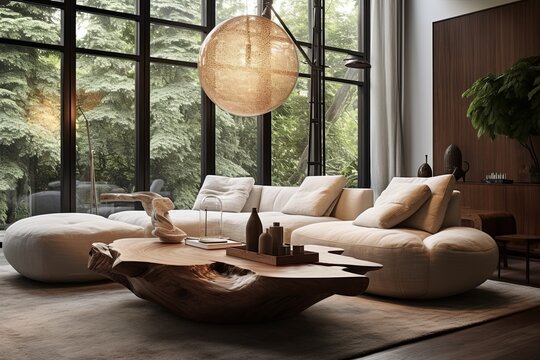 Modern Organic Texture Living Room Decors Featuring Innovative Lamp Designs with Natural Materials