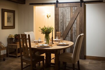Round Table Rustic Barn Door Dining Space: Home Interiors Showcase