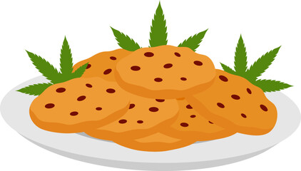 Cartoon Cannabis Cookies. Vector Illustration Flat Design Isolated On Transparent Background